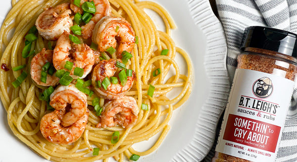 Spicy Shrimp Bucatini with Lemon Butter Sauce using B.T. Leigh's Somethin' To Cry About Sweet & Spicy Barbecue Seasoning