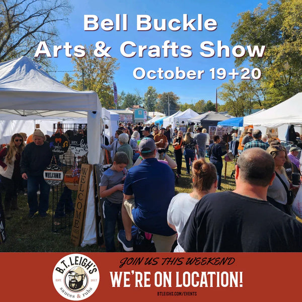 Crowd at Bell Buckle Arts & Crafts Show with B.T. Leigh's Sauces and Rubs event booth tents