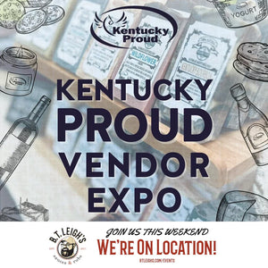 Kentucky Proud Vendor Expo event promo with B.T. Leigh's Sauces and Rubs logo and artisanal products.