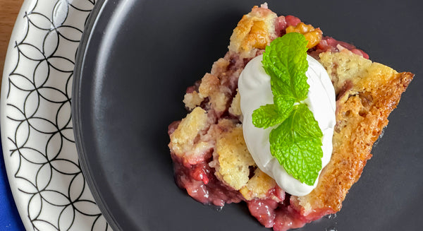 Balsamic Berry Walnut Cobbler with Bourbon Cream