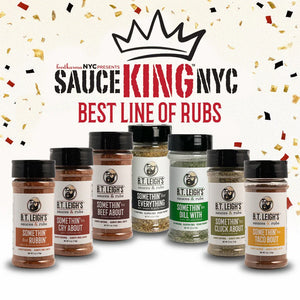 B.T. Leigh's Sauces and Rubs best line of dry rubs award display with confetti background.