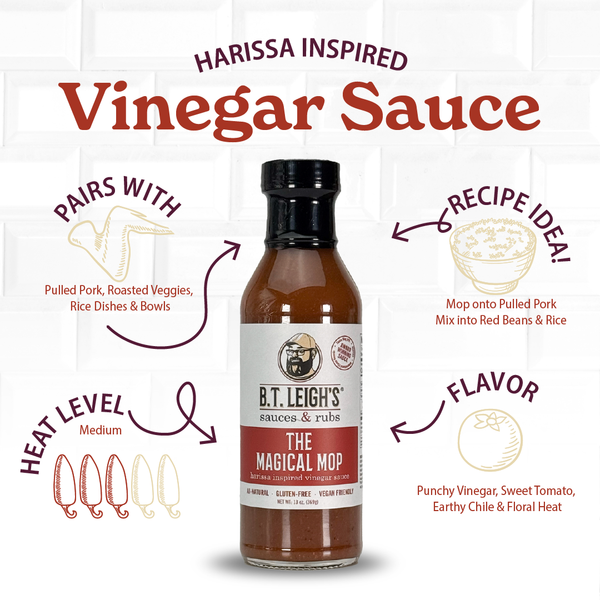 The Magical Mop - Harissa Inspired Carolina Vinegar Sauce - 13 oz Bottle