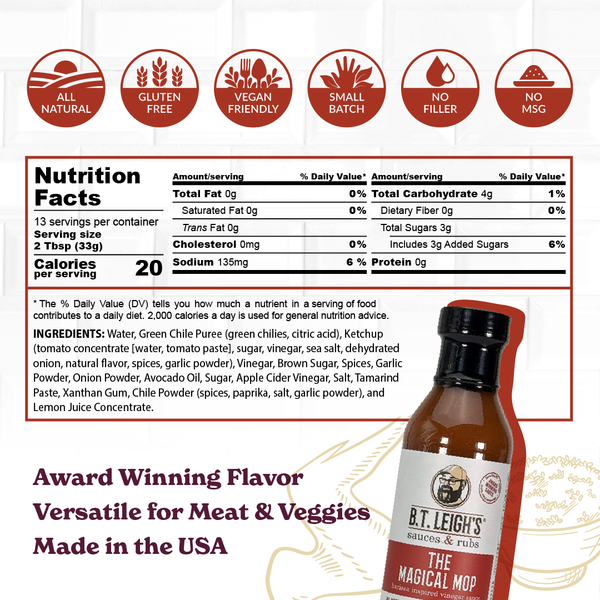 The Magical Mop - Harissa Inspired Carolina Vinegar Sauce - 13 oz Bottle