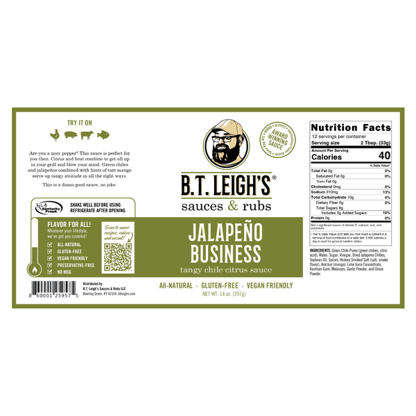 Jalapeño Business - Tangy Chile Citrus Sauce - 14 oz Bottle - B.T. Leigh's Sauces and Rubs - -  - -  - - #tag1# - - #tag2# - - #tag3#