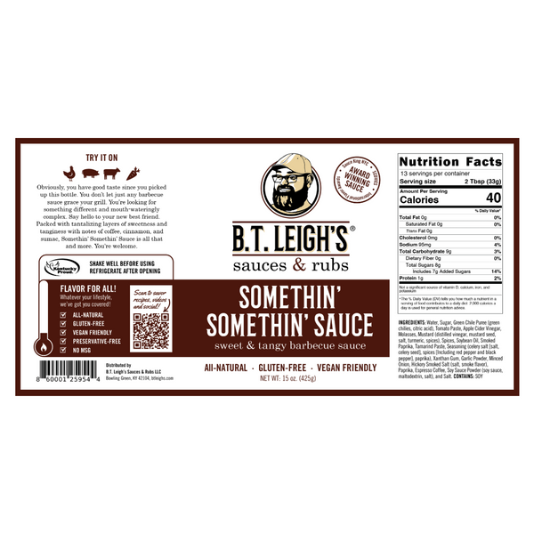 Somethin' Somethin' Sauce - Sweet & Tangy Barbecue Sauce - 15 oz Bottle - B.T. Leigh's Sauces and Rubs - -  - -  - - #tag1# - - #tag2# - - #tag3#