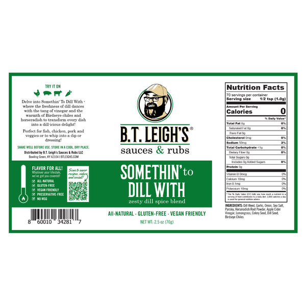 Somethin' To Dill With - Zesty Dill Spice Blend - 2.3 oz Bottle - B.T. Leigh's Sauces and Rubs - -  - -  - - #tag1# - - #tag2# - - #tag3#