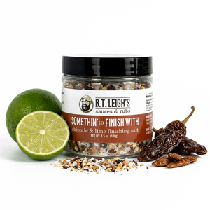 A jar of B.T. Leigh's Somethin' To Finish With Finishing Salt - Chipotle & Lime