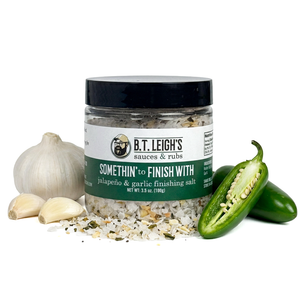A jar of B.T. Leigh's Somethin' To Finish - Jalapeno & Garlic